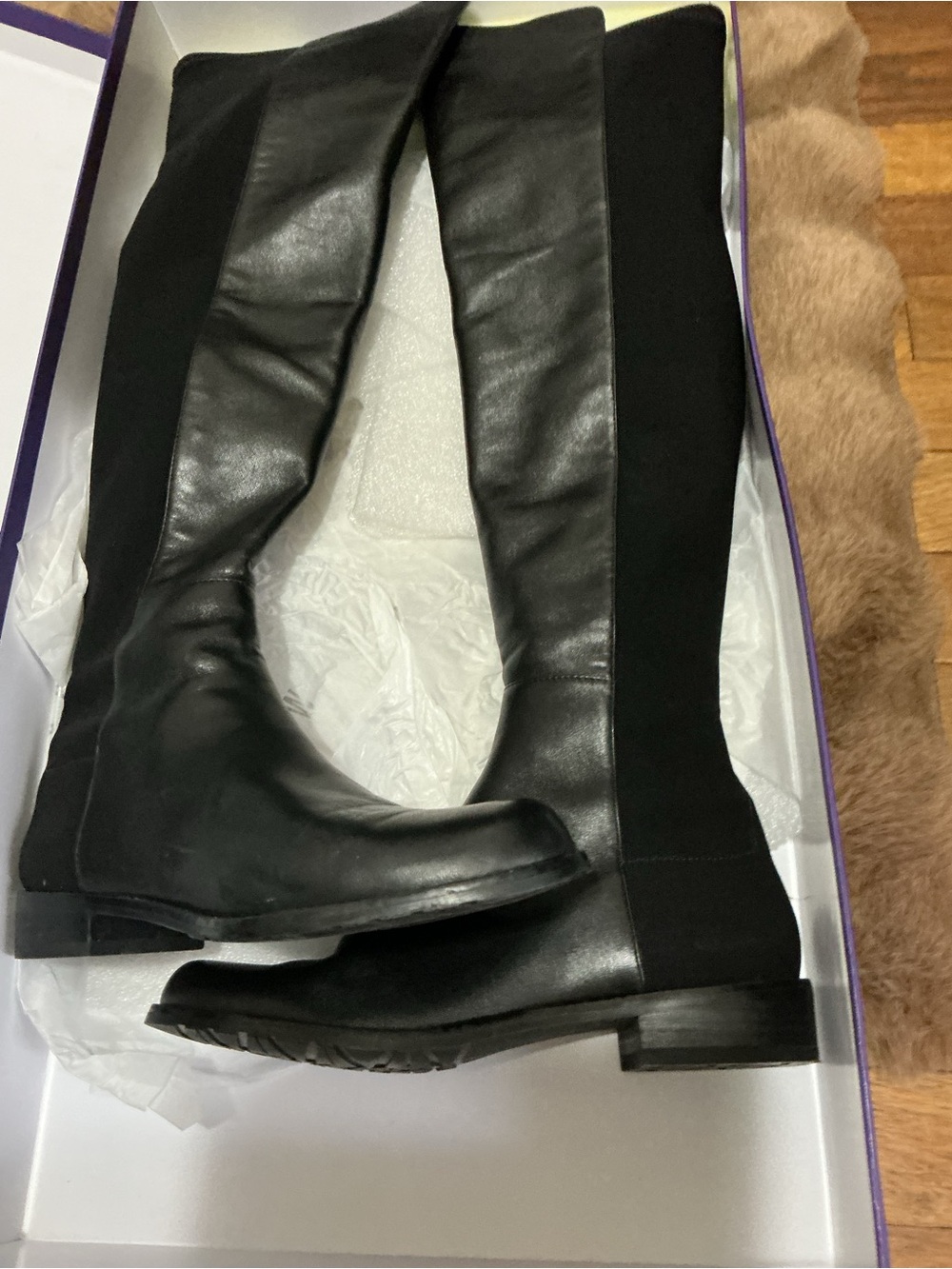 Stuart Weitzman Black Over-The-Knee Leather & Stretch Boots